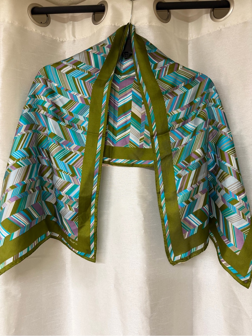 Echo Striped 100% Silk Scarf with Olive Border. - Picture 1 of 5